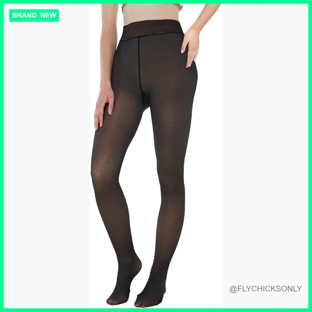 Fleece Lined Tights Sheer Translucent Warm Pantyhose Leggings Winter